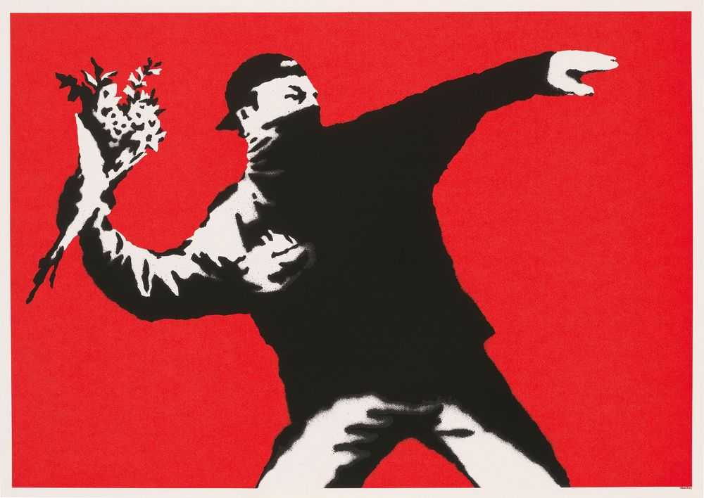 Banksy, ‘Love Is In The Air (Signed)’, 2003, Print, Screenprint on paper, Pictures On Walls, Numbered