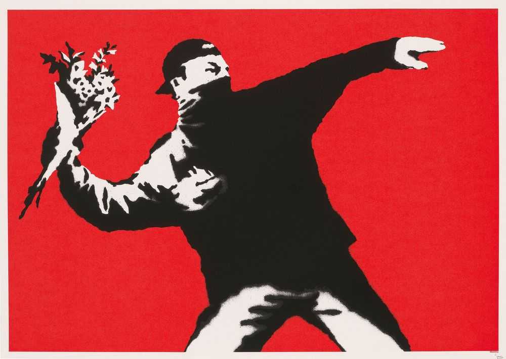 Banksy, ‘Love Is In The Air (Unsigned)’, 2003, Print, Screenprint on paper, Pictures On Walls, Numbered