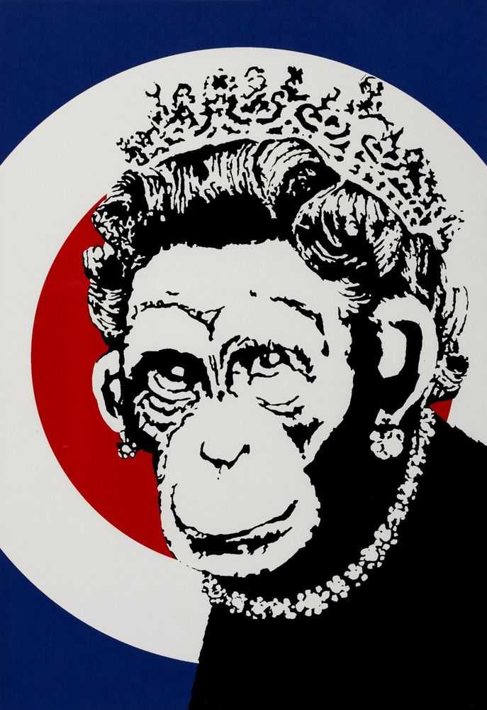 Banksy, ‘Monkey Queen (Signed)’, 2003, Print, 3 colour screenprint on paper, Pictures On Walls, Numbered, Dated