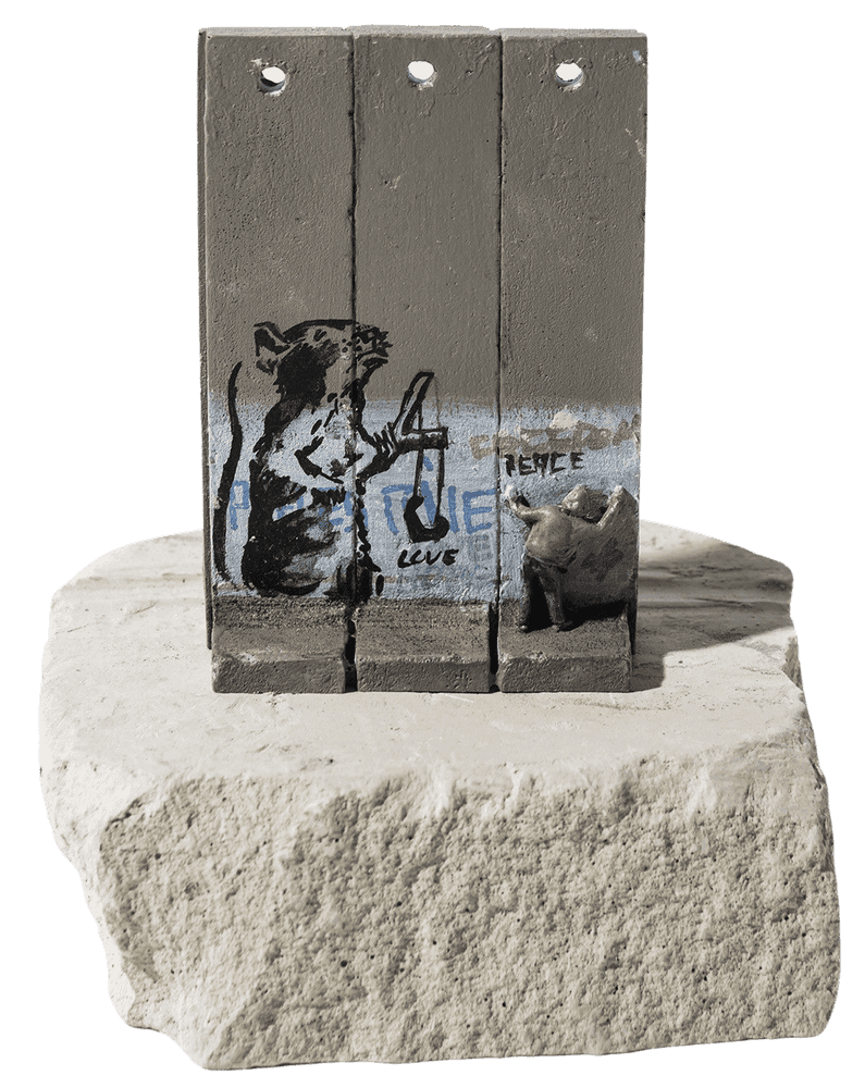 Banksy, ‘Souvenir Wall Three Part (Slingshot Rat)’, 2019, Sculpture, Hand-painted resin sculpture with West Bank Separation Wall base, Walled Off Hotel, Handfinished