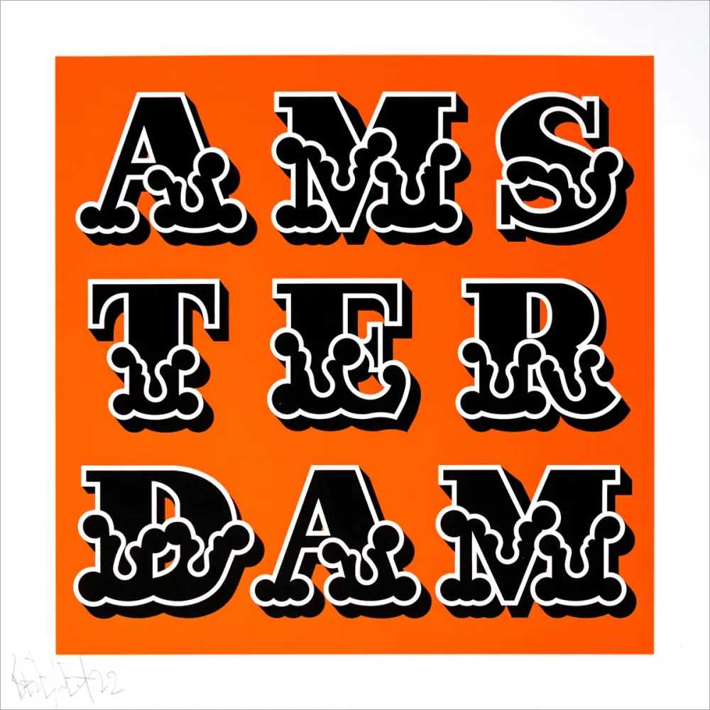 Ben Eine, ‘Amsterdam (2022 - Orange)’, 01-04-2022, Print, Hand-pulled screenprint on Somerset Satin White 300 gsm paper, Vroom & Varossieau, Dated