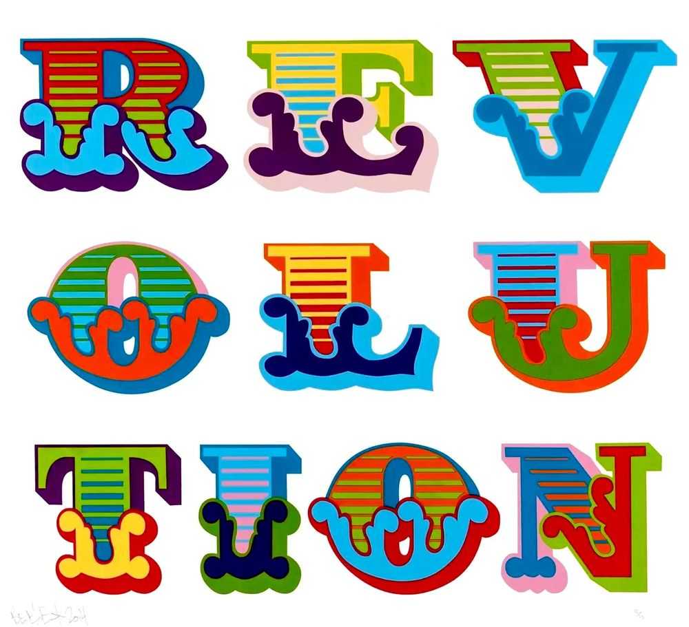 Ben Eine, ‘Revolution (White)’, 05-11-2014, Print, 12 Color hand pulled screenprint with UV screen, Elephants And Castles, Numbered