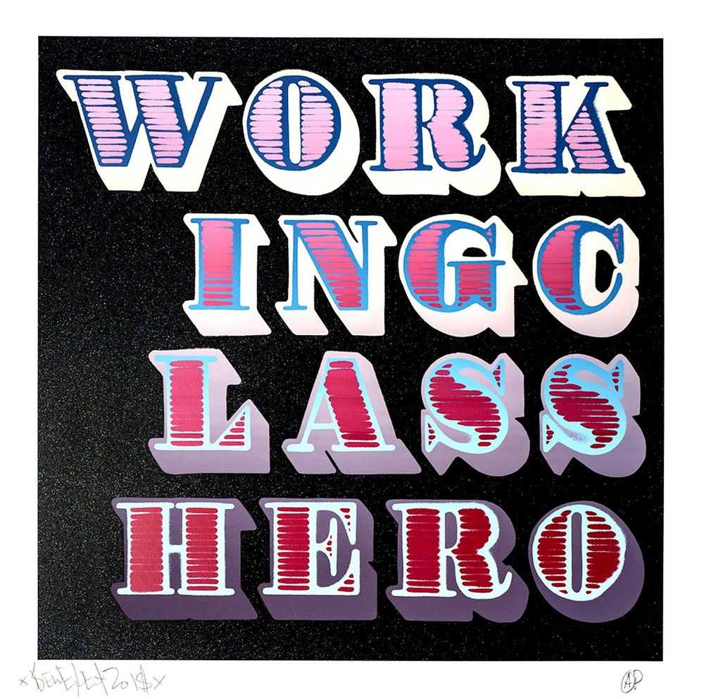Ben Eine, ‘Working Class Hero (Mauve Fade)’, 29-06-2018, Print, 7-colour screen print with black glitter on Hahnemuhle 300gsm bright white paper, The Garage, Numbered