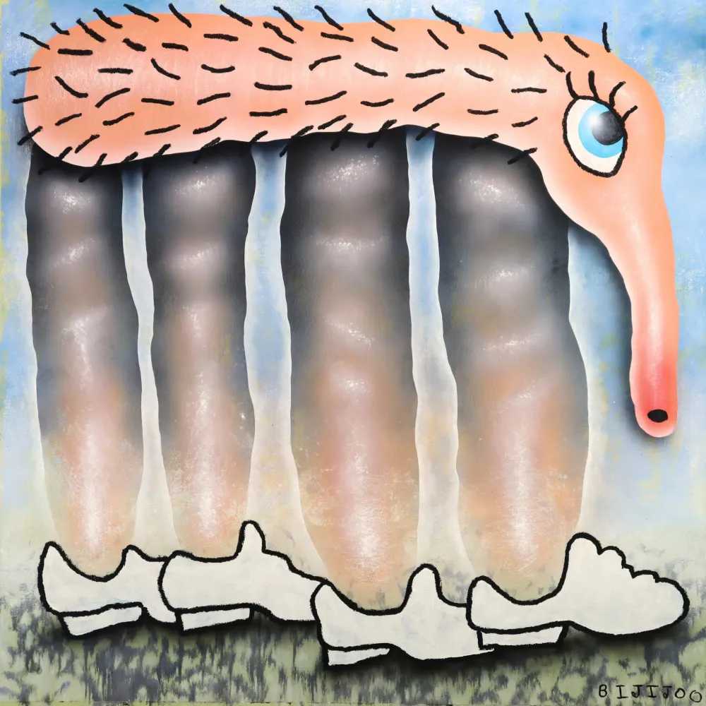 Bijijoo, ‘Leggy Anteater’, 14-10-2022, Print, Oil, Acrylic, Colored Pencil on 140 lb Cold Press Watercolor Paper, Guy Hepner, Handfinished