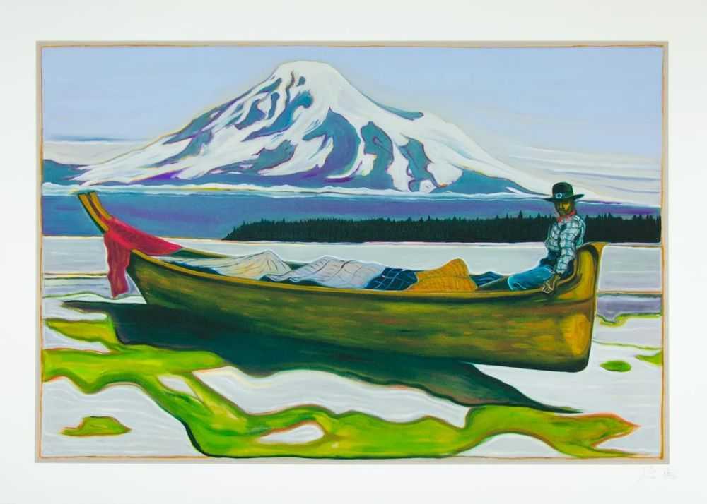 Billy Childish, ‘Salish Canoe and Mount Tahoma’, 2023, Print, Archival giclée print on heavy wove paper, null, Numbered