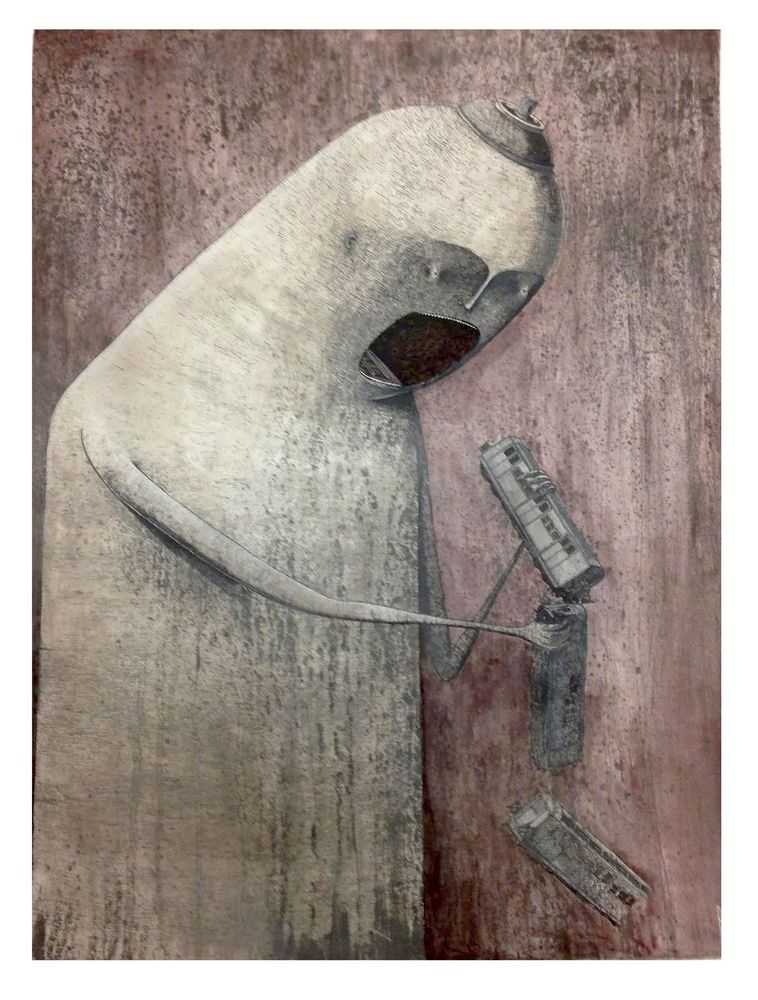 Bisser, ‘Hunger - (Hand-Finished)’, 22-04-2015, Print, 3 color screen print on BFK Rives 280 paper - Extensively hand painted/finished, UTB NYC, Numbered, Handfinished