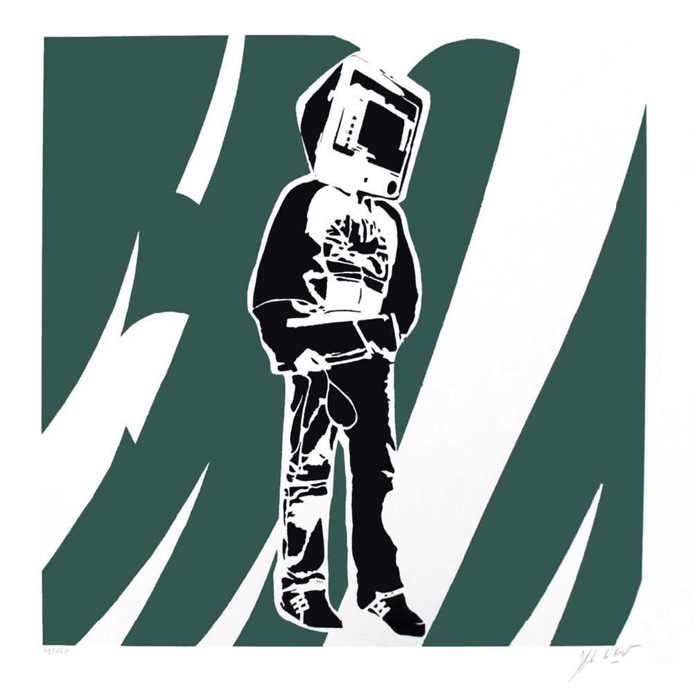 Blek le Rat, ‘Computer Man (Green)’, 2008, Print, 3 colour screenprint including varnish on somerset satin 300gsm paper, Black Rat Press, Numbered