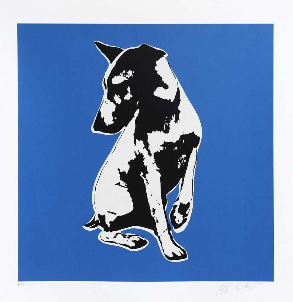 Blek le Rat, ‘His Master's Voiceless (Blue)’, 2008, Print, 4 colour screenprint including varnish on somerset satin 300gsm paper, Black Rat Press, Numbered