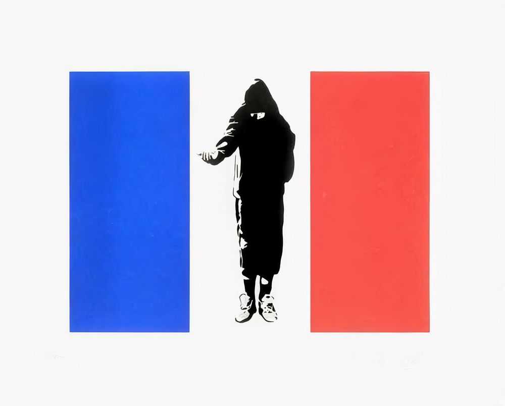 Blek le Rat, ‘Homeless in Paris’, 15-05-2007, Print, 2 Colour screenprint with etching and aquatint (the beggar) on 410gsm Somerset Satin White Paper, Black Rat Press, Numbered