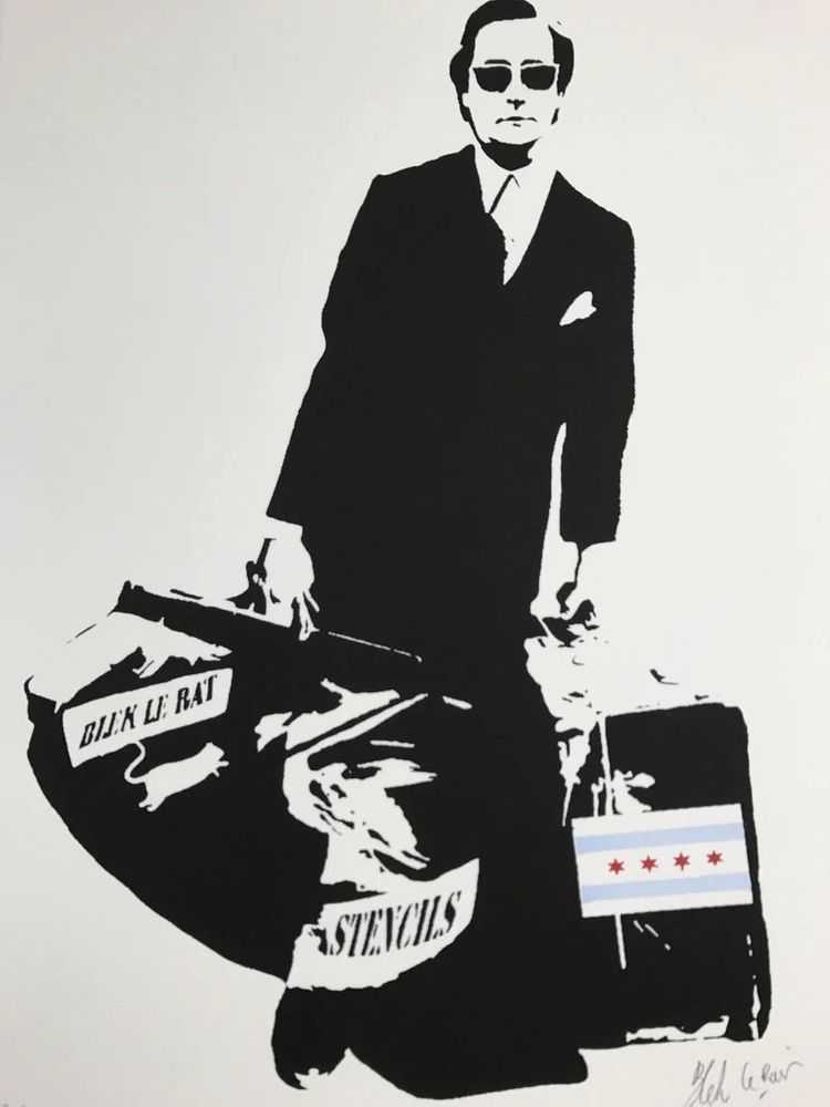 Blek le Rat, ‘Man Who Walks Through Walls (Chicago)’, 29-03-2017, Print, Three color screenprint on 300gsm Arches paper, Vetical Gallery, Numbered