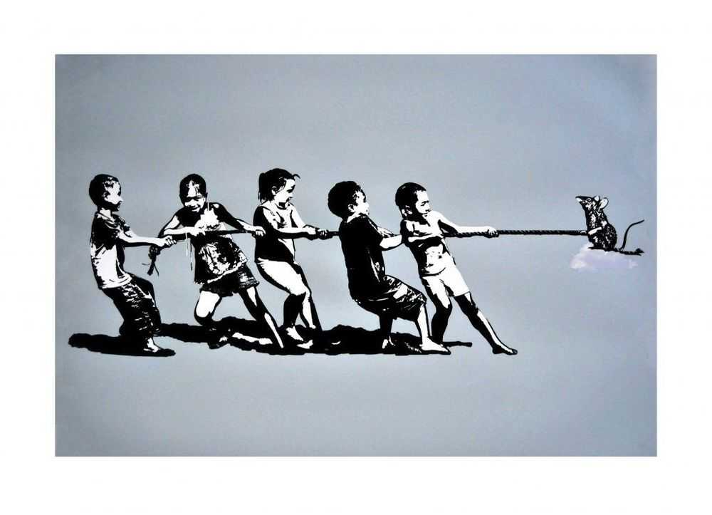 Blek le Rat, ‘Rope Pulling’, 10-04-2016, Print, Seriagraph in 3 colours on Arches 250g paper with deckled edges, Self-released, Numbered