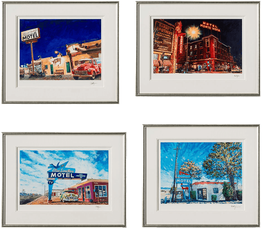 Bob Dylan, ‘The Beaten Path, Route 66 (Set of Four)’, 2024, Print, Textured Archival Pigment Giclee, Castle Fine Art, Framed