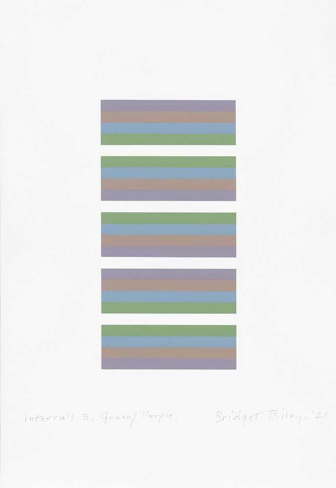 Bridget Riley, ‘Invervals 3 (Green/Purple)’, 2022, Print, Screenprint on paper, Self-released, Numbered, Dated, Framed
