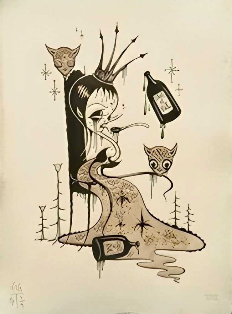 Camille Rose Garcia, ‘The Owl Addict’, 06-04-2006, Print, Letterpress, Pressure Printing, Numbered