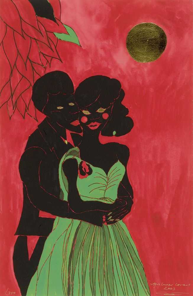 Chris Ofili, ‘Afro Lunar Lovers’, 2003, Print, Colour inkjet print, with gold leaf and embossing, Venice Biennale, Numbered