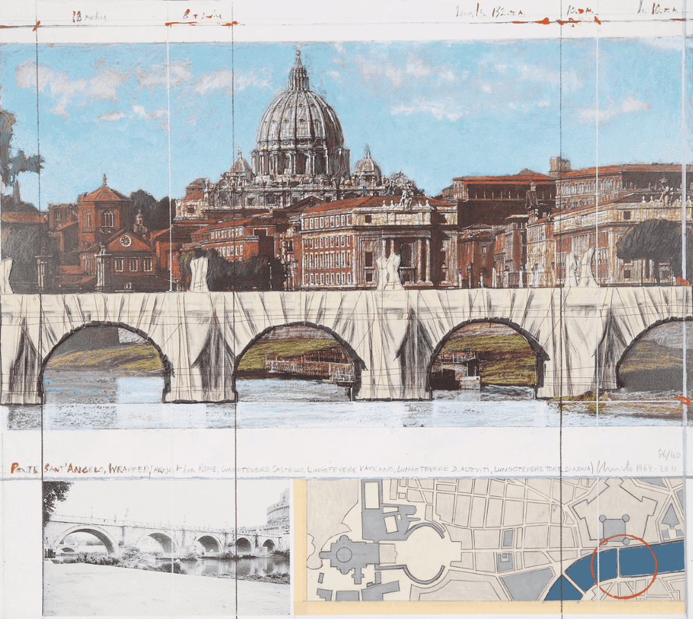 Christo and Jeanne-Claude, ‘Ponte Sant' Angelo’, 2011, Print, Screenprint with collage of fabric, null, 