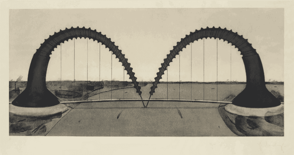 Claes Oldenburg, ‘Screwarch Bridge’, 1980, Print, Hard-ground etching, spitbite sugar-lift aquatint on cream, slightly textured Arches roll pape, null, Numbered