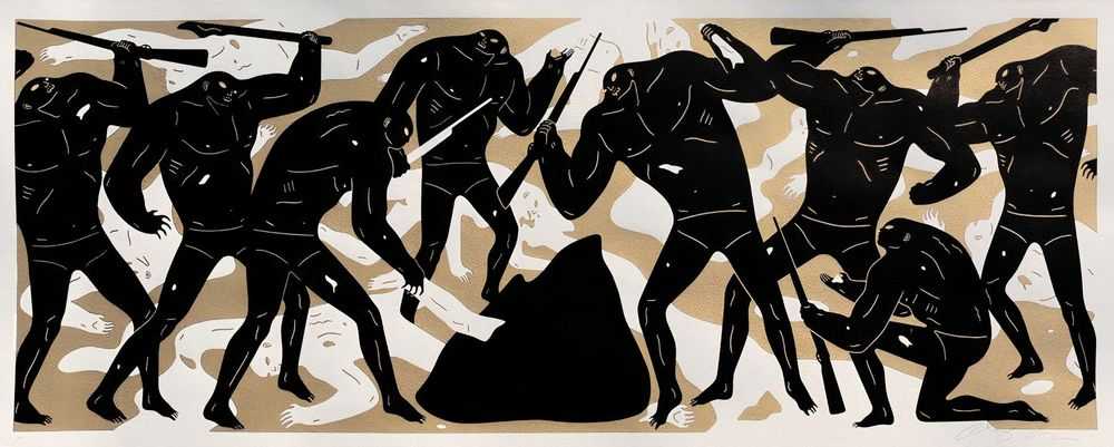 Cleon Peterson, ‘Burning The Dead (Gold)’, 02-06-2016, Print, Hand pulled screenprint printed on 290gsm Coventry Rag paper with deckled edges, Self-released, Numbered