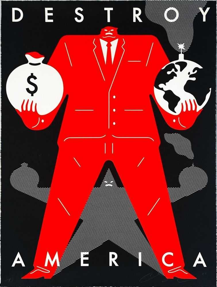 Cleon Peterson, ‘Destroy America (Black)’, 13-05-2020, Print, Screenprint on 290gsm Arches Rag paper with deckled edges, Self-released, Numbered