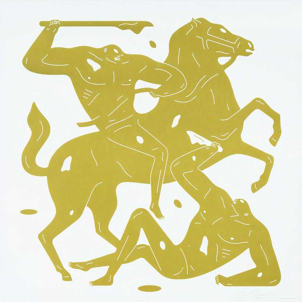 Cleon Peterson, ‘Into The Night MMXXI (Gold / White)’, 04-10-2021, Print, Hand pulled screenprint printed on 290gsm Coventry Rag paper with deckled edges, Self-released, Numbered