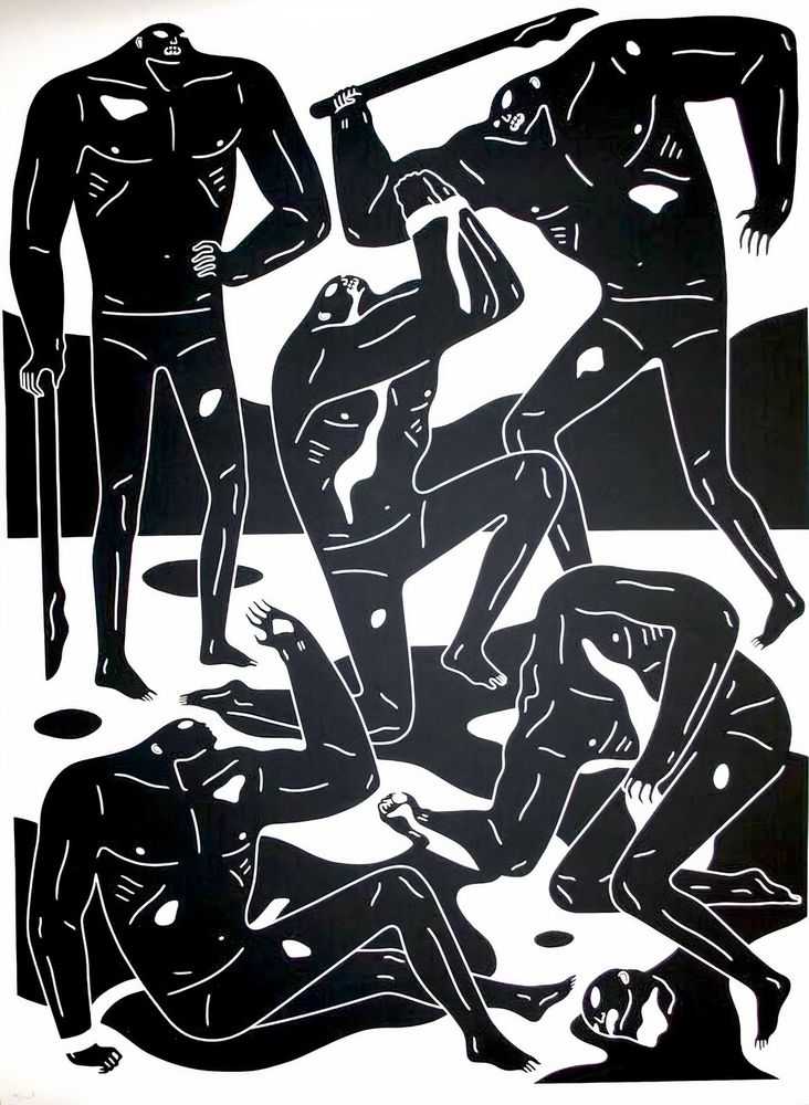 Cleon Peterson, ‘Mercenaries (White)’, 30-05-2018, Print, Hand pulled screenprint printed on 290gsm Coventry Rag paper with deckled edges, Self-released, Numbered