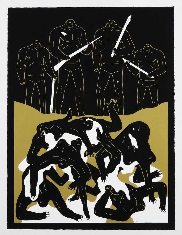 Cleon Peterson, ‘The Genocide (Black)’, 28-06-2016, Print, Hand pulled screenprint printed on 290gsm Coventry Rag paper with deckled edges, Self-released, Numbered