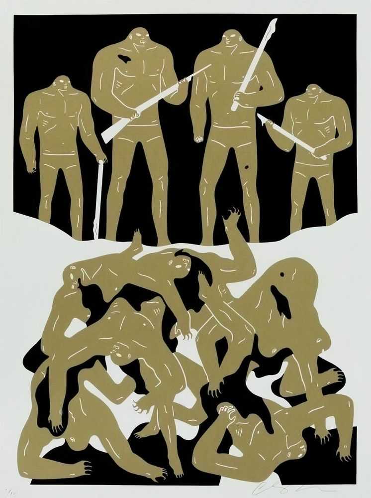 Cleon Peterson, ‘The Genocide (White)’, 28-06-2016, Print, Hand pulled screenprint printed on 290gsm Coventry Rag paper with deckled edges, Self-released, Numbered