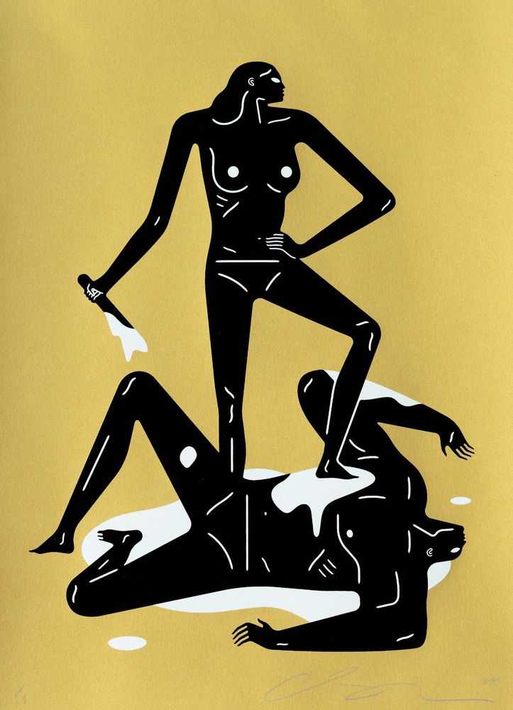 Cleon Peterson, ‘The Naked Woman & Man (Gold)’, 07-11-2022, Print, Hand pulled screenprint printed on 290gsm Coventry Rag paper with deckled edges, Self-released, Numbered