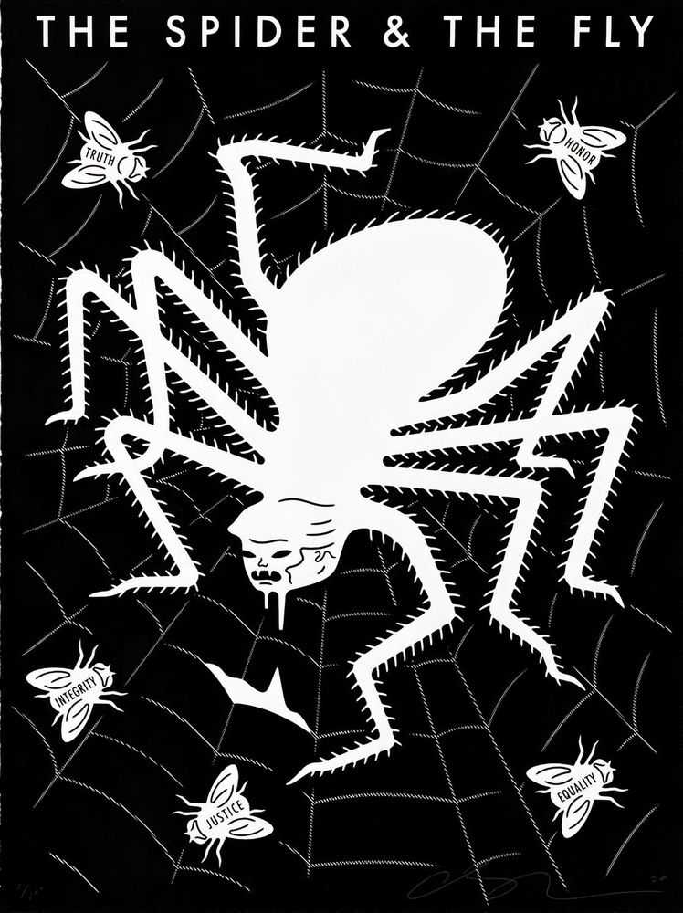Cleon Peterson, ‘The Spider & The Fly (Black)’, 13-05-2020, Print, Screenprint on 290gsm Arches Rag paper with deckled edges, Self-released, Numbered