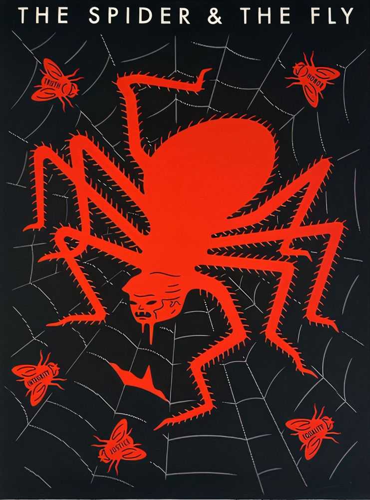 Cleon Peterson, ‘The Spider & The Fly (Red & Black)’, 13-05-2020, Print, Screenprint on 290gsm Arches Rag paper with deckled edges, Self-released, Numbered