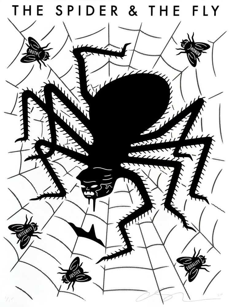 Cleon Peterson, ‘The Spider & The Fly (White)’, 13-05-2020, Print, Screenprint on 290gsm Arches Rag paper with deckled edges, Self-released, Numbered
