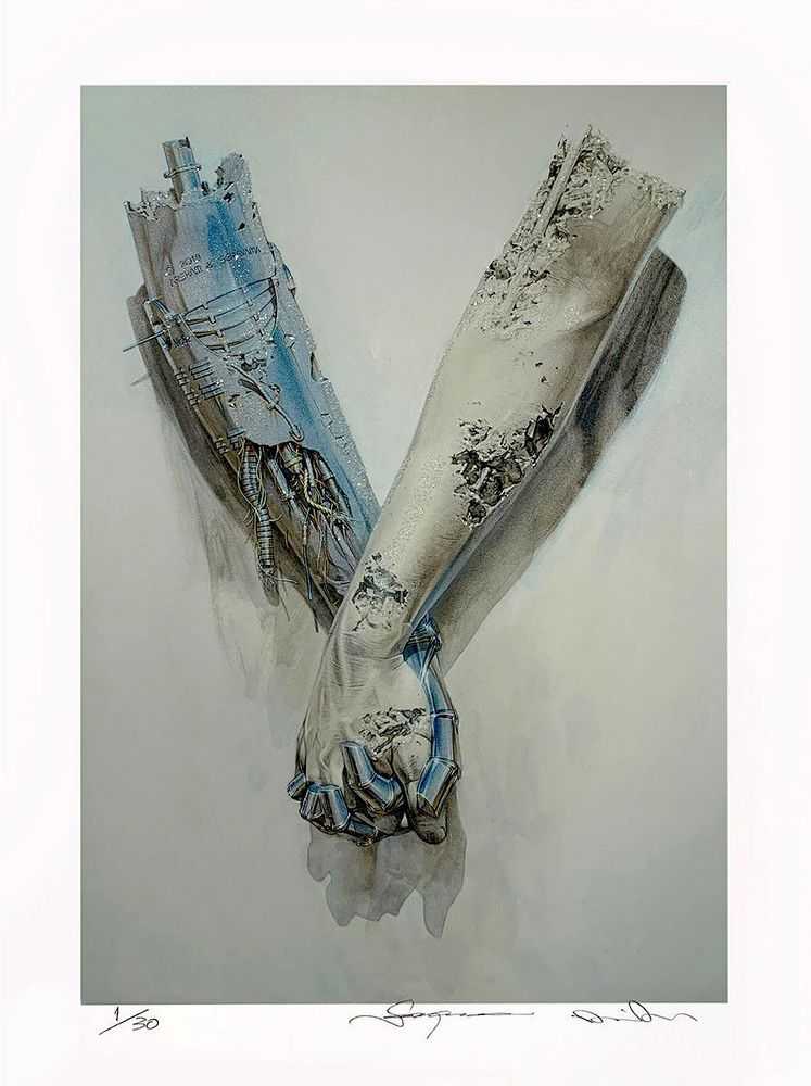 Hajime Sorayama, ‘Untiled (Holding Hands)’, 2019, Print, Inkjet print, silkscreen, crushed glass on paper, Nanzuka, Numbered