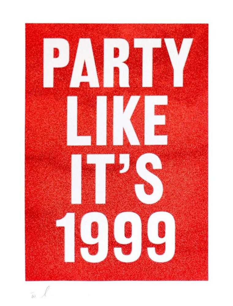 Dave Buonaguidi, ‘Party Like It's 1999 (Red Glitter)’, 2025, Print, 2 Layer Screenprint with Glitter Overlays on GF Smith Monken Pure Smooth Cream 400gsm Paper, null, Numbered