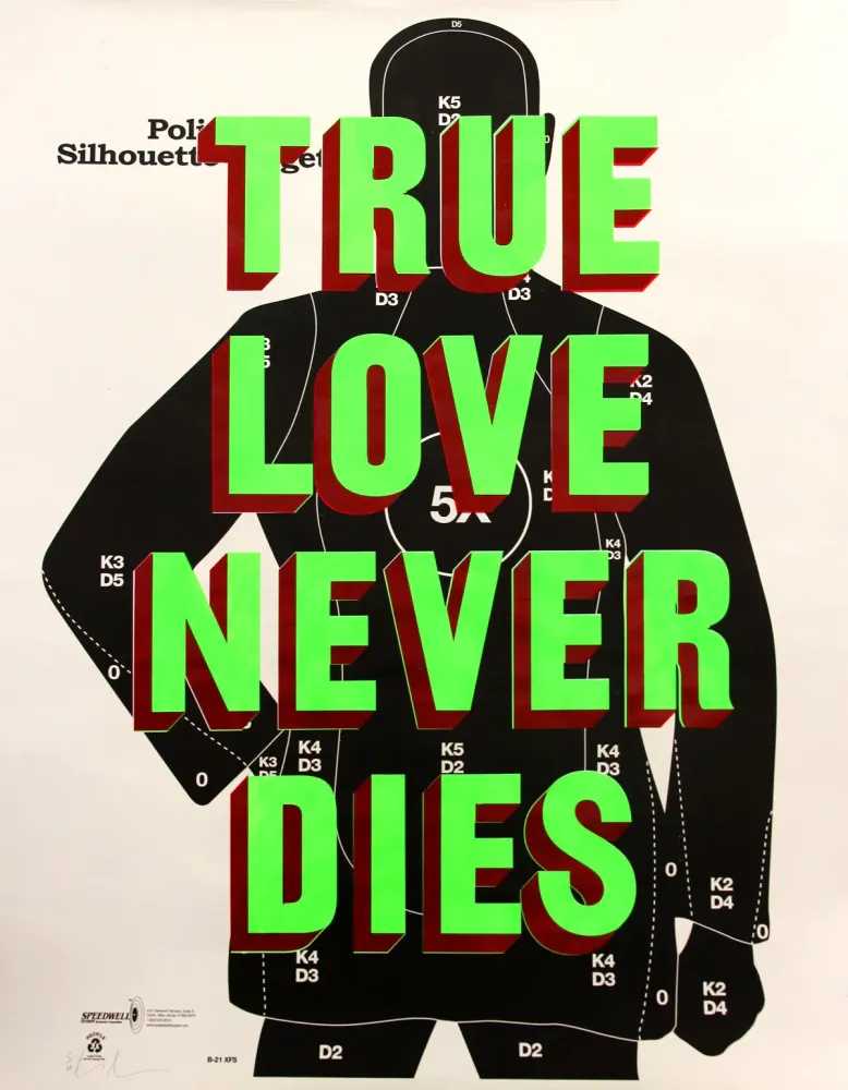 Dave Buonaguidi, ‘True Love Never Dies (Green)’, 2016, Print, Screenprint on 100 GSM B21CB original Gun Range Target Paper, Print Club London, Numbered