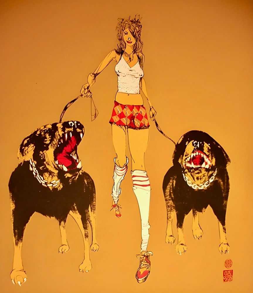 David Choe, ‘Hell Houndz’, 09-07-2007, Print, Screen Print, Self Released, Handfinished