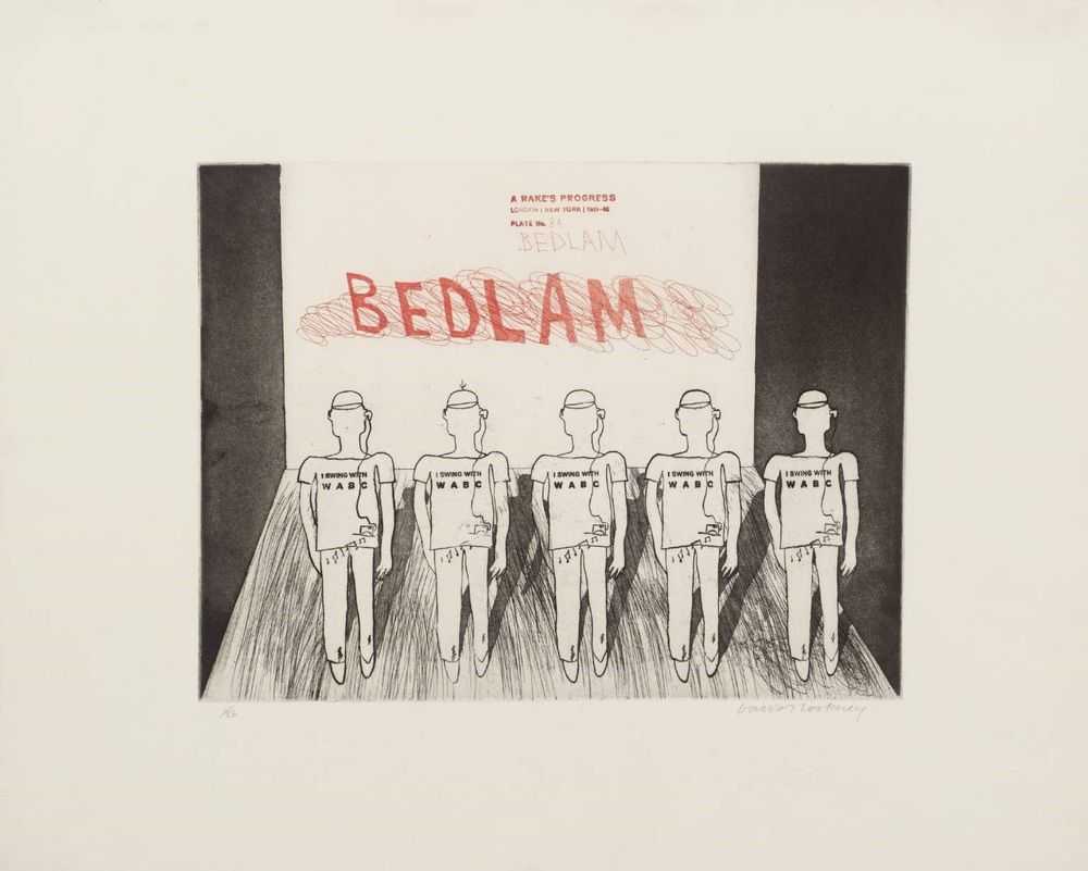 David Hockney, ‘Bedlam’, 1963, Print, Etching aquatint 1 zinc plate, null, Numbered