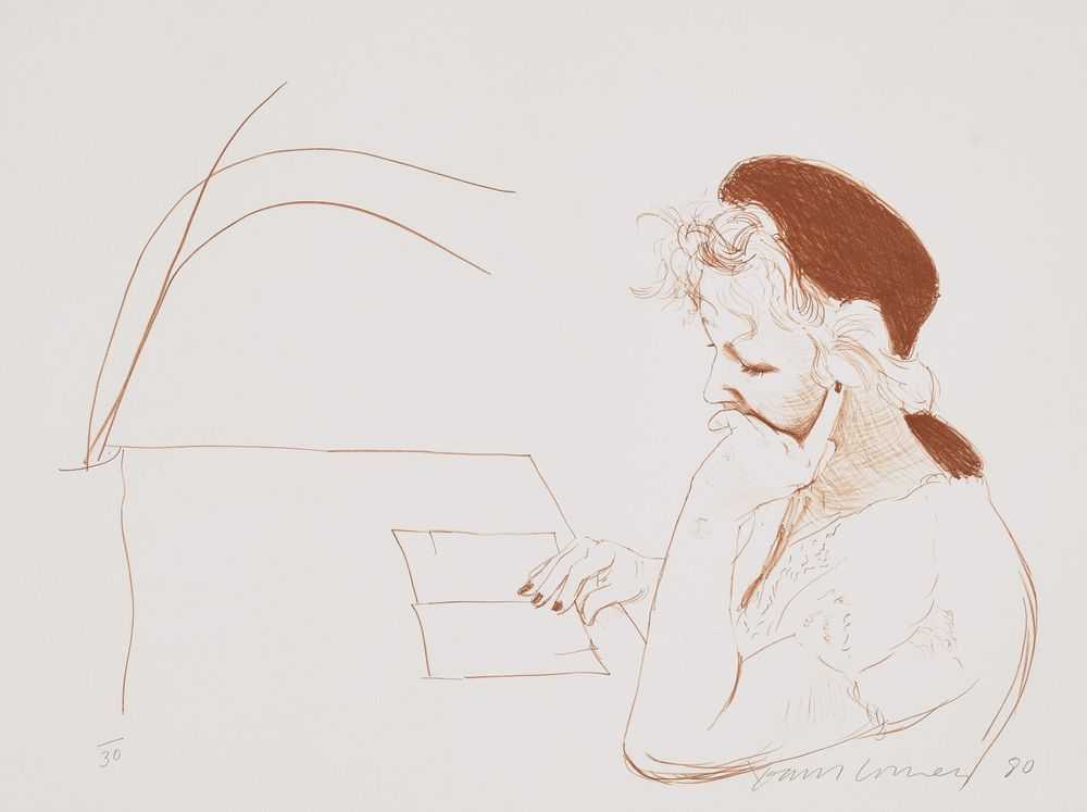 David Hockney, ‘Celia Reading’, 1979, Print, Lithograph in sepia, on Arches Cover paper, null, Numbered