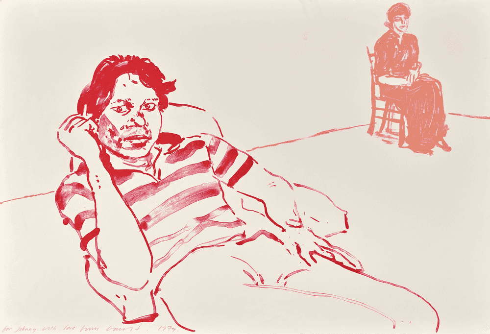 David Hockney, ‘Johnny And Lindsay’, 1979, Print, Lithograph in colors on cream BFK Rives, null, Numbered