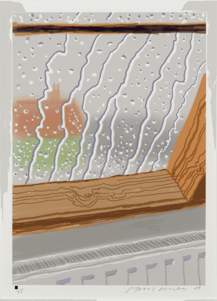 David Hockney, ‘Rain on the Studio Window’, 2009, Print, Inkjet printed computer drawing in colours, on Epson Hot Press Natural, matte, smooth paper, Enitharmon Edition, Numbered, Dated