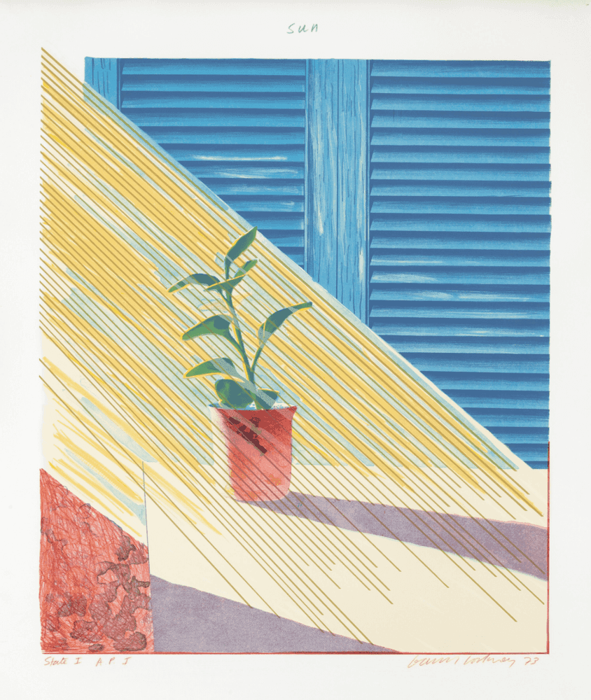 David Hockney, ‘Sun, State I’, 1973, Print, Planographic print, null, Numbered, Dated