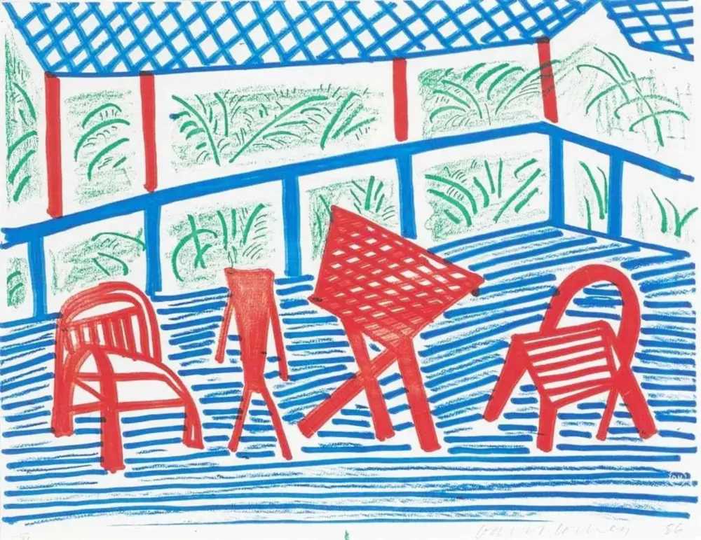 David Hockney, ‘Two Red Chairs And Table’, 1986, Print, Home-made print executed on an office colour copy machine, on Arches Text paper, the full sheet, null, Numbered