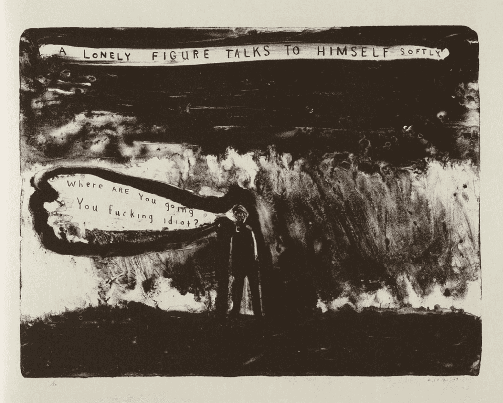 David Lynch, ‘A Lonely Figure Talks to Himself Softly’, 2009, Print, Original lithograph, null, Numbered