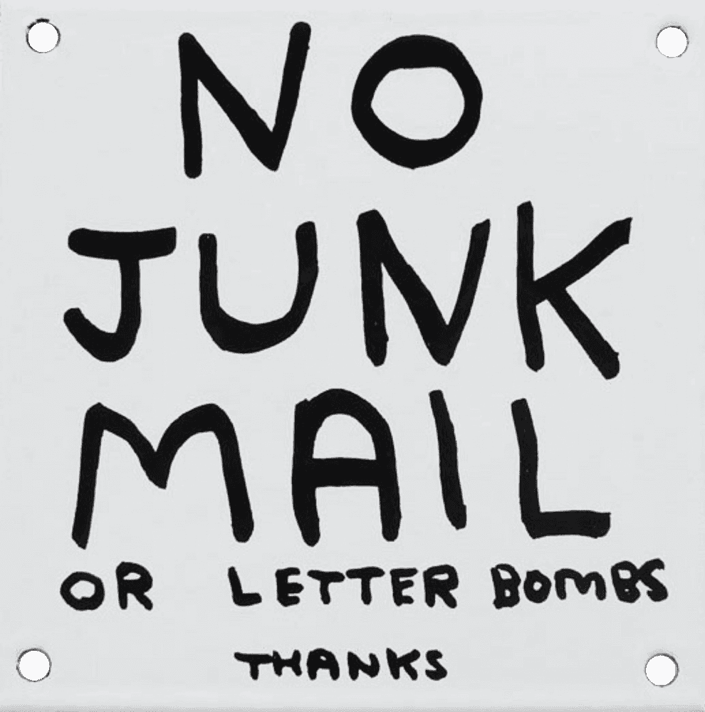 David Shrigley, ‘No Junk Mail’, 2014, Print, Porcelain enamel on steel, Paul Wendy Projects, Numbered