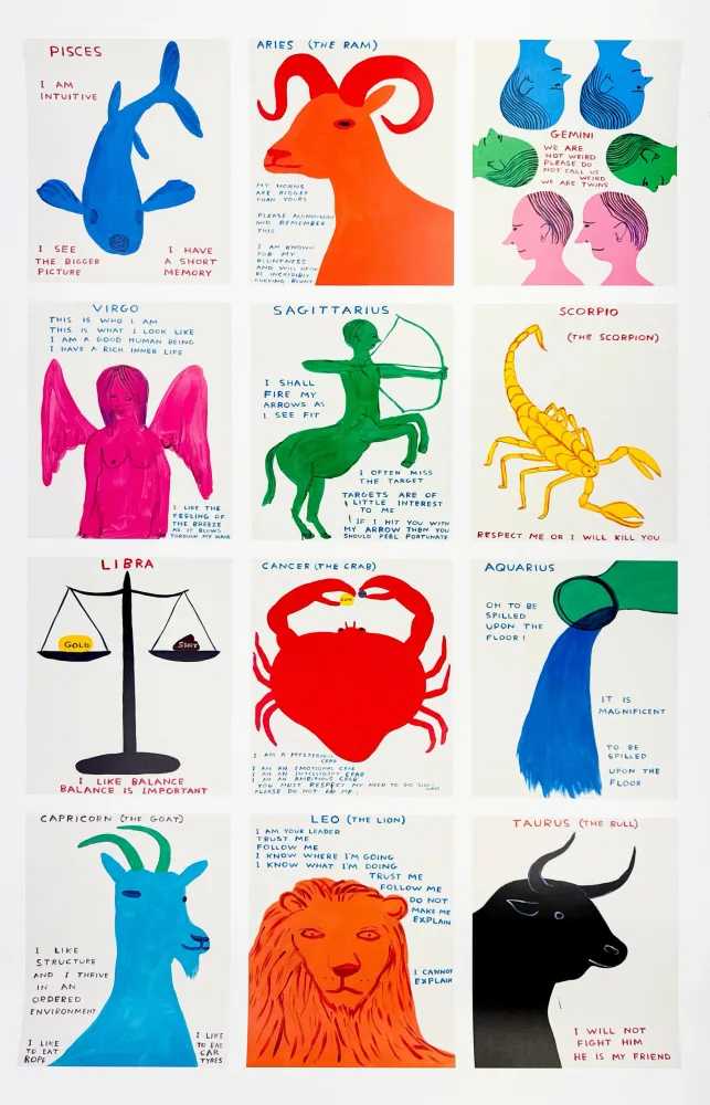 David Shrigley, ‘Signs of the Zodiac’, 2024, Print, Offset Lithograph on 200gsm matte Arctic Volume fine art paper., null, 