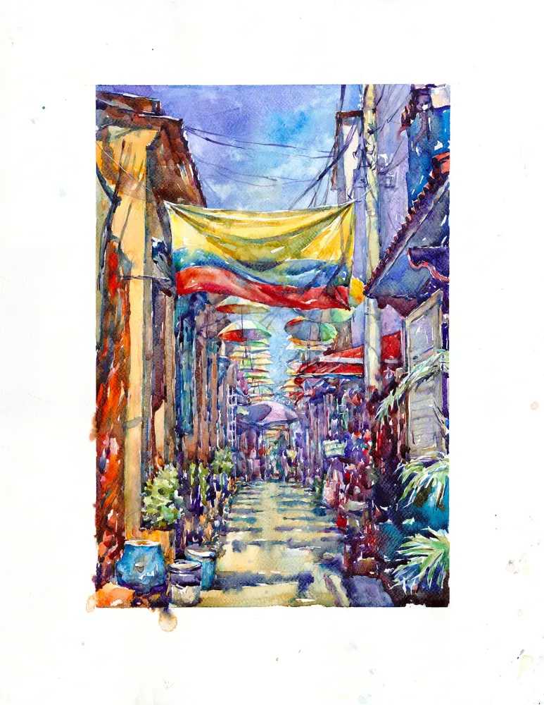 Devon Rodriguez, ‘Colombia - Calle Getsemani’, 2024, Print, Archival 21ml. 340g/m. Watercolor paper 100% Cotton., null, Numbered