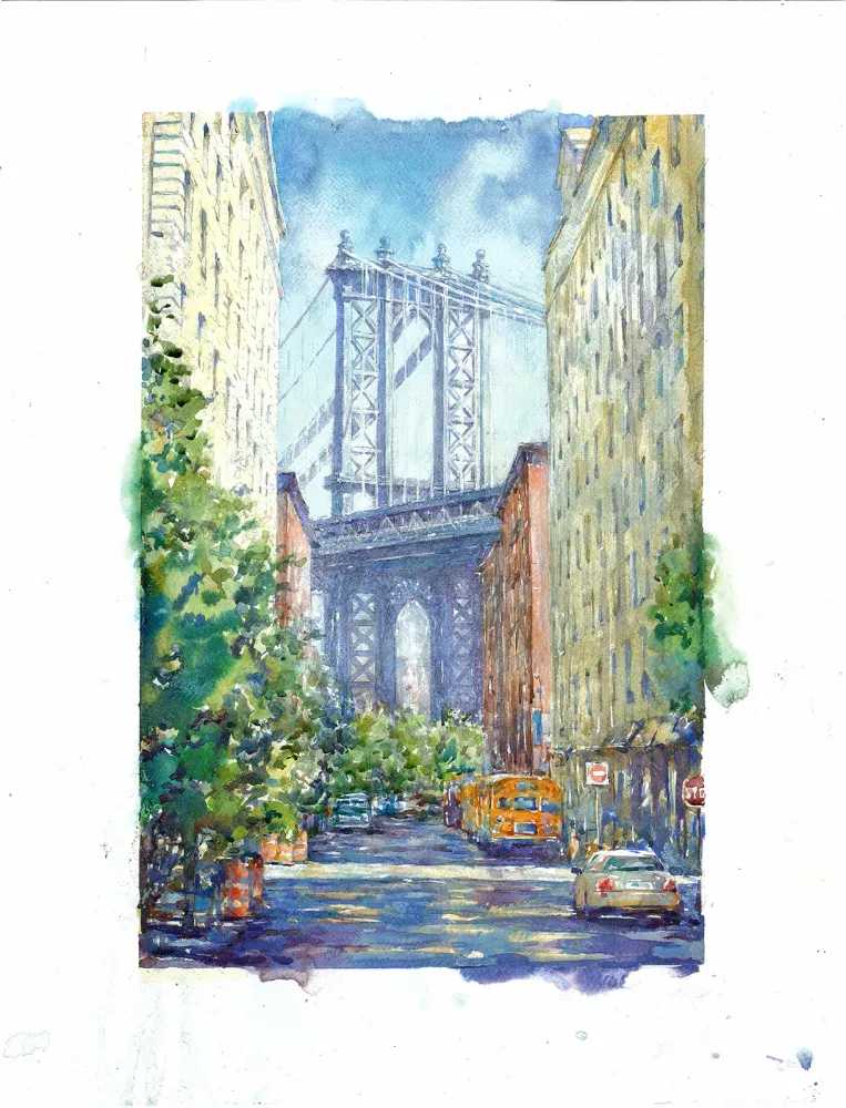 Devon Rodriguez, ‘Manhattan Bridge’, 2024, Print, Watercolour print on archival 21ml. 340g/m paper, Self Released, Numbered