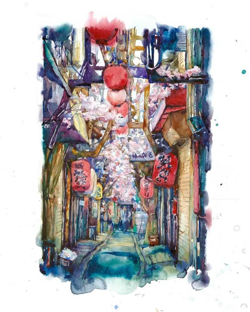 Devon Rodriguez, ‘Omoide Yokocho Alleyway’, 2024, Print, Watercolour print on archival 21ml. 340g/m paper, Self Released, Numbered