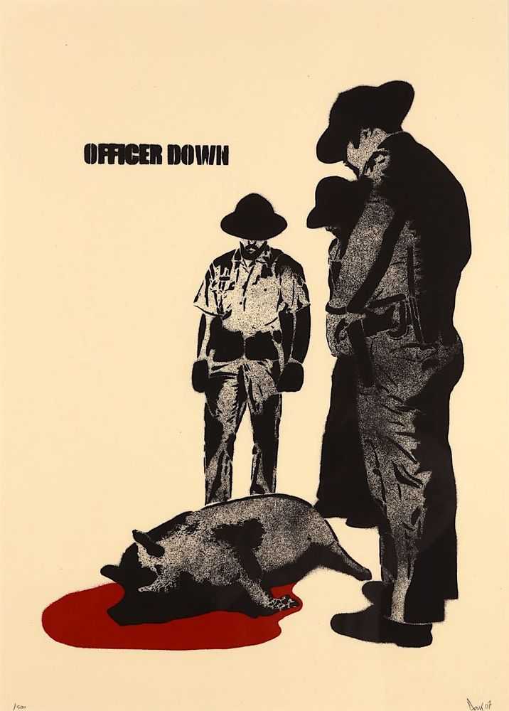 Dolk, ‘Officer Down’, 25-04-2007, Print, Handpulled screenprint on Keycolour Natural Honey, 250gsm, Handmadeposters, Numbered