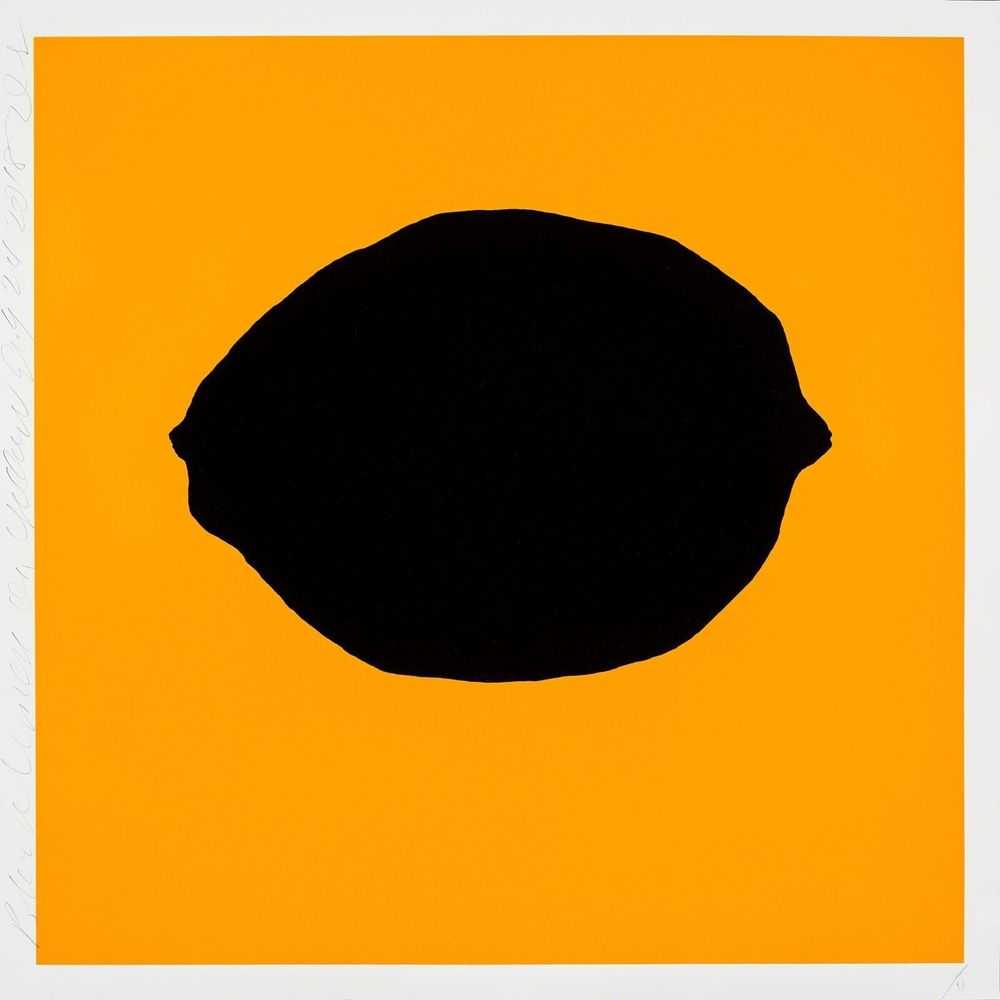Donald Sultan, ‘Black Lemon on Yellow, July 24 2018’, 2018, Print, Silkscreen with enamel inks and tar texture on 2-ply museum board, null, Numbered, Dated