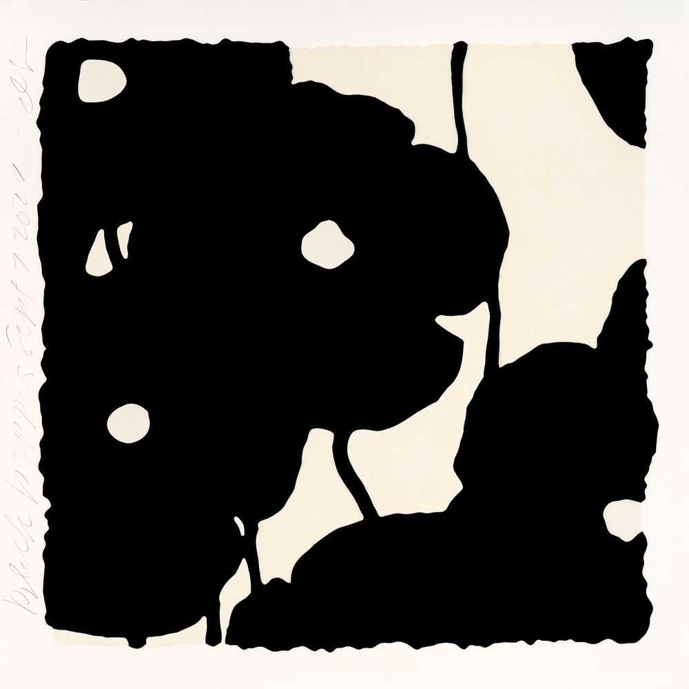 Donald Sultan, ‘Black Poppies Sept 7,2022’, 2022, Print, Silkscreen w/enamel inks, flocking, and tar-like texture on Museum board, Lococo Fine Art Publisher, Numbered, Dated